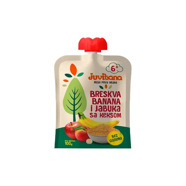 Voćna kašica breskva, banana i jabuka sa keksom 100g