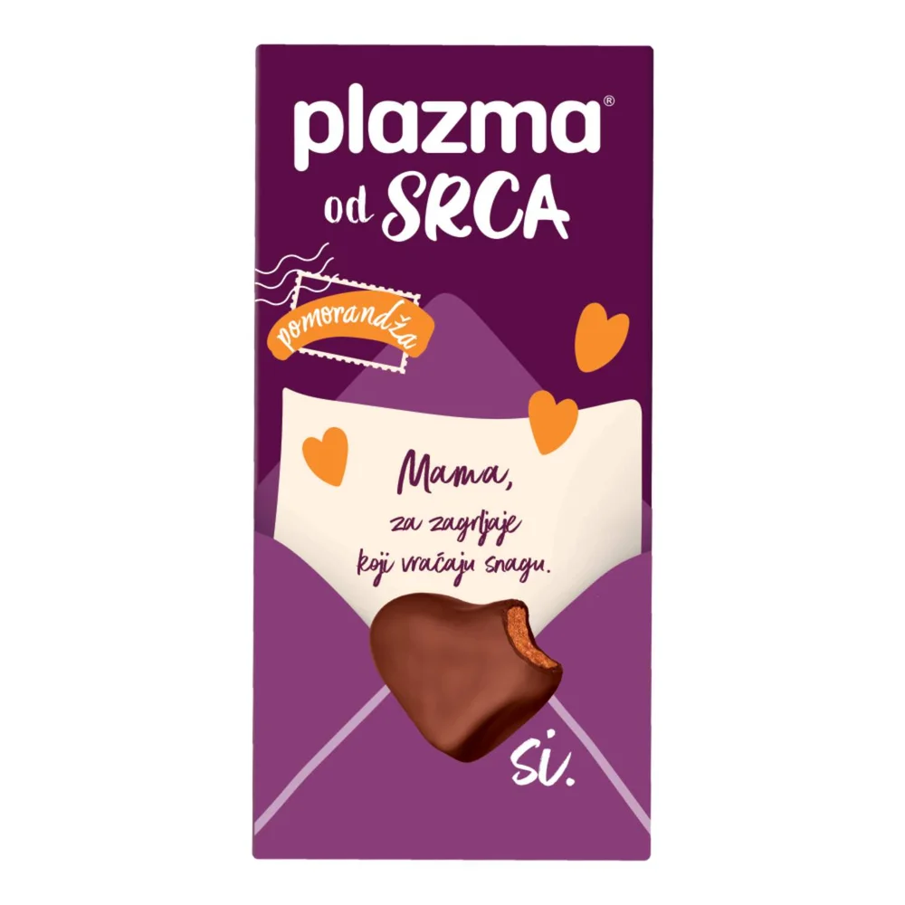 Plazma od srca poslastica prelivena ml. čok. sa narandžom 100g