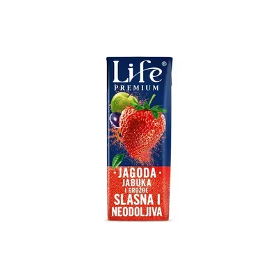 Sok Life jagoda,jabuka i grožđe 0.2l staklo nectar